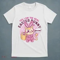 Yes I'm The Real Easter Bunny Funny Cat T-Shirt thumb 5
