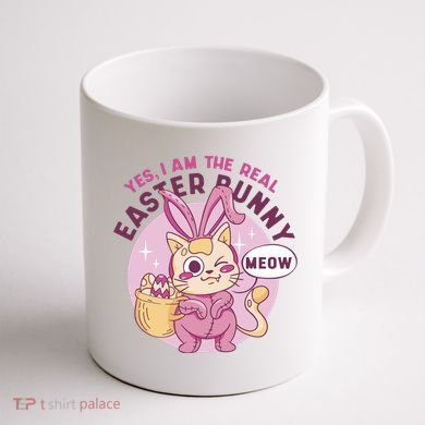 Yes I'm The Real Easter Bunny Funny Cat Coffee Mug back