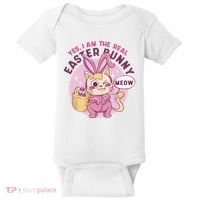 Yes I'm The Real Easter Bunny Funny Cat Baby Bodysuit thumb 0
