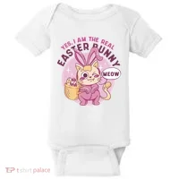Yes I'm The Real Easter Bunny Funny Cat Baby Bodysuit thumb 0