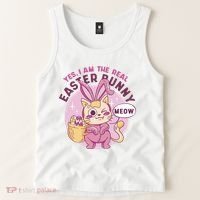 Yes I'm The Real Easter Bunny Funny Cat Tank Top thumb 2