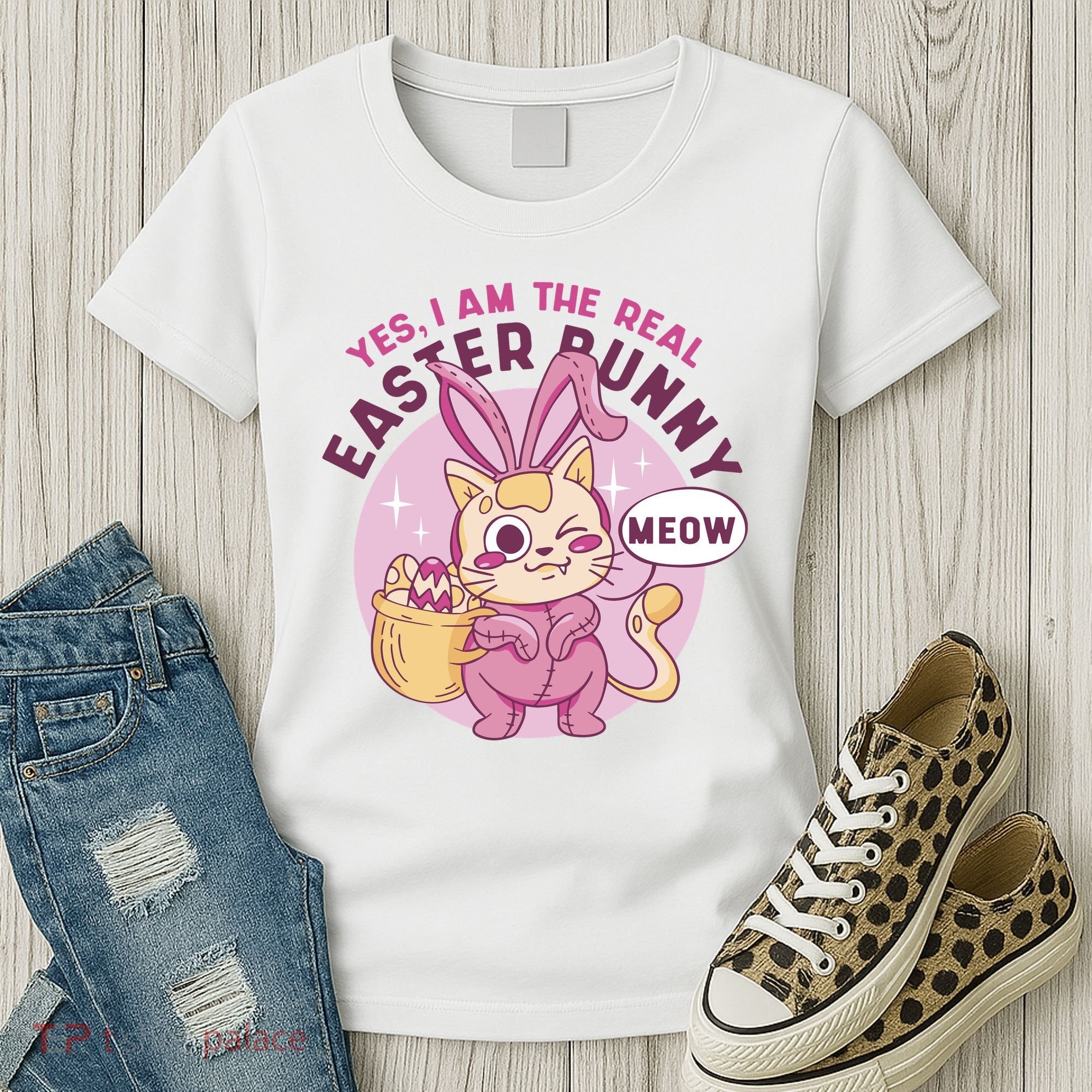 Yes I'm The Real Easter Bunny Funny Cat Women's T-Shirt