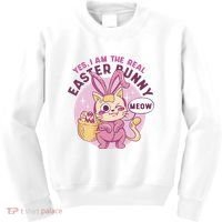 Yes I'm The Real Easter Bunny Funny Cat Kids Sweatshirt thumb 0