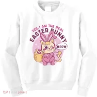 Yes I'm The Real Easter Bunny Funny Cat Kids Sweatshirt thumb 0