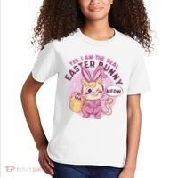 Yes I'm The Real Easter Bunny Funny Cat Kids T-Shirt thumb 2