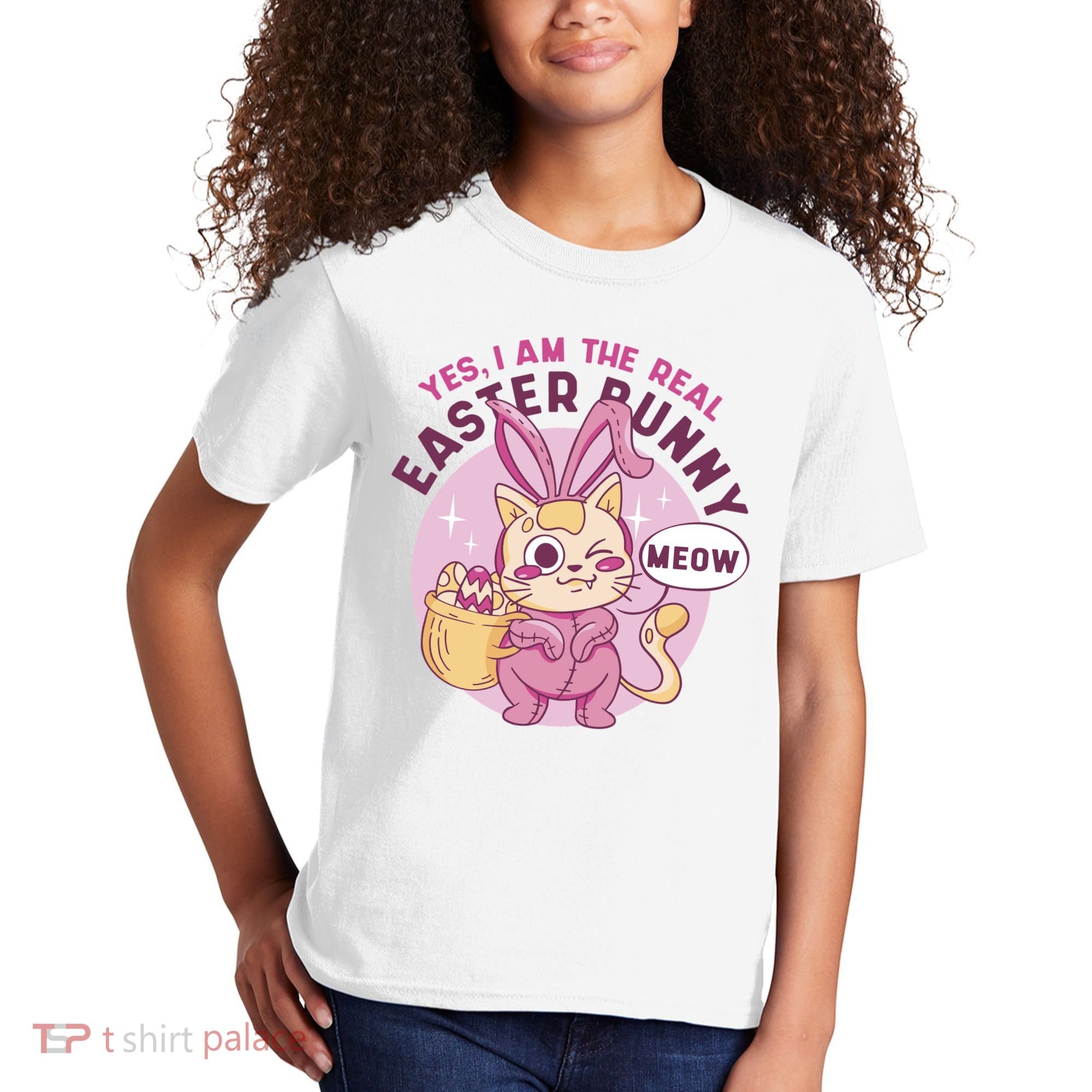Yes I'm The Real Easter Bunny Funny Cat Kids T-Shirt