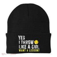 Yes I Throw Like A Girl Want A Lesson For Women Softball Beanie thumb 0