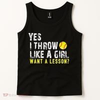 Yes I Throw Like A Girl Want A Lesson For Women Softball Tank Top thumb 2