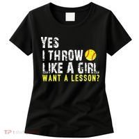 Yes I Throw Like A Girl Want A Lesson For Women Softball Women's T-Shirt thumb 0