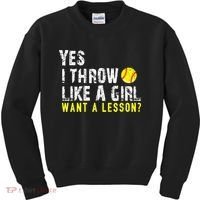 Yes I Throw Like A Girl Want A Lesson For Women Softball Kids Sweatshirt thumb 0