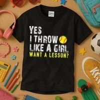 Yes I Throw Like A Girl Want A Lesson For Women Softball Kids T-Shirt thumb 3