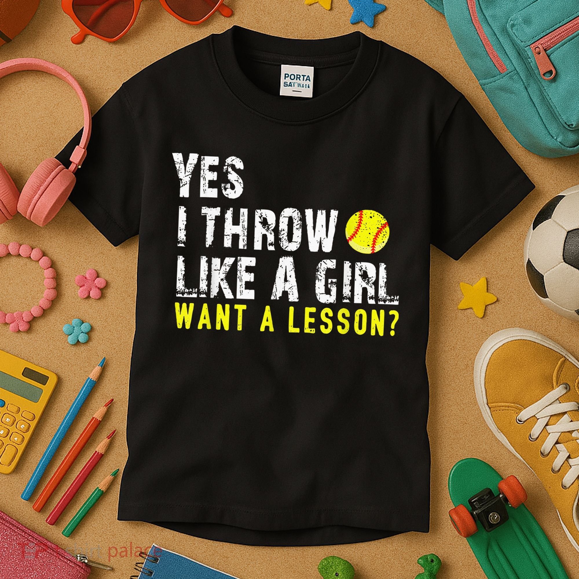 Yes I Throw Like A Girl Want A Lesson For Women Softball Kids T-Shirt
