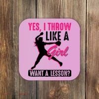 Yes I Throw Like A Girl Cool Pitchers Funny Softball Gift Coaster thumb 0