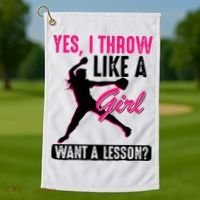 Yes I Throw Like A Girl Cool Pitchers Funny Softball Gift Golf Towel thumb 1