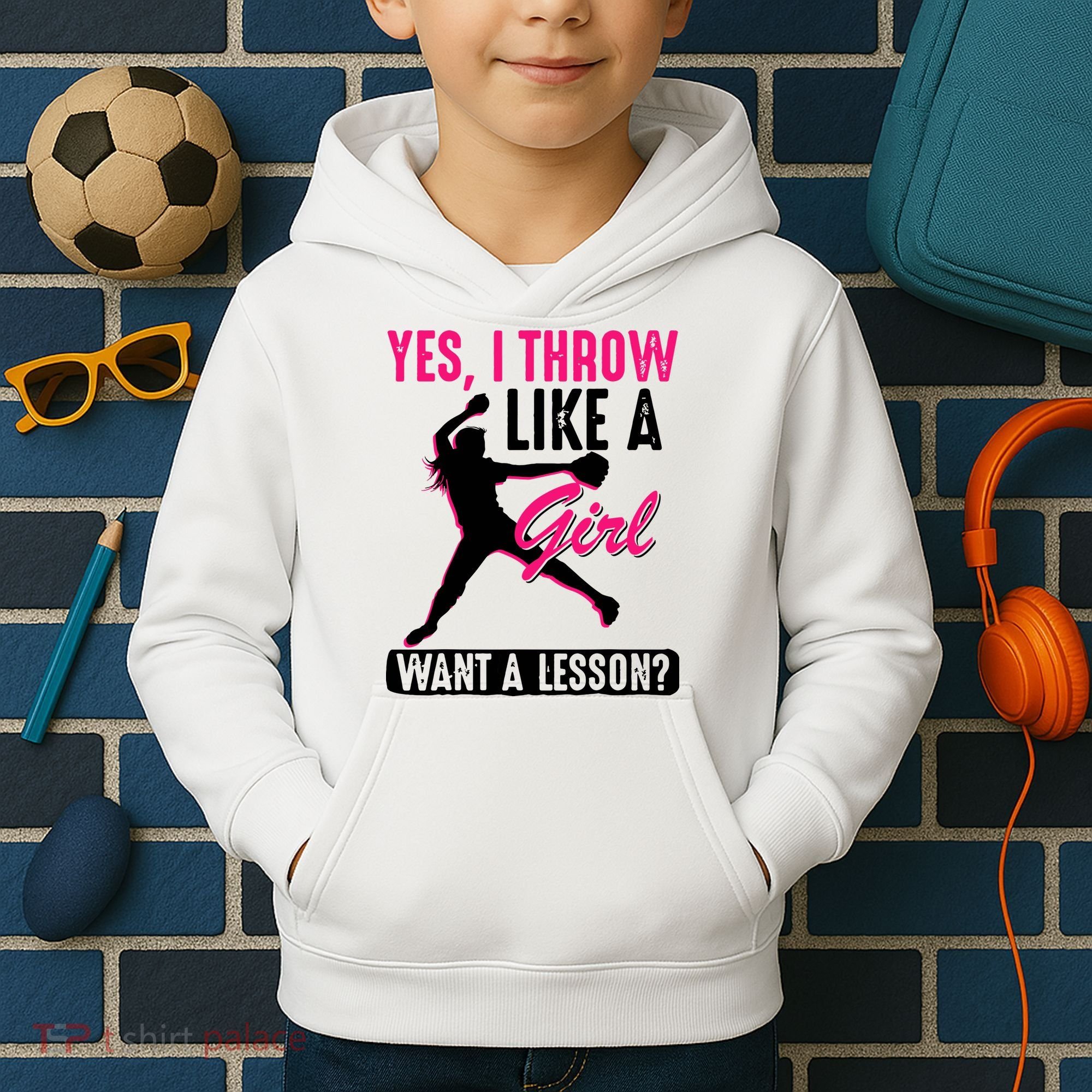 Yes I Throw Like A Girl Cool Pitchers Funny Softball Gift Kids Hoodie