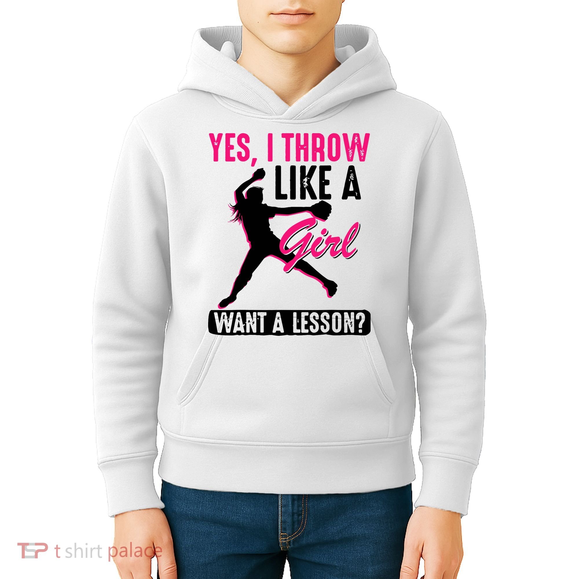 Yes I Throw Like A Girl Cool Pitchers Funny Softball Gift Kids Hoodie