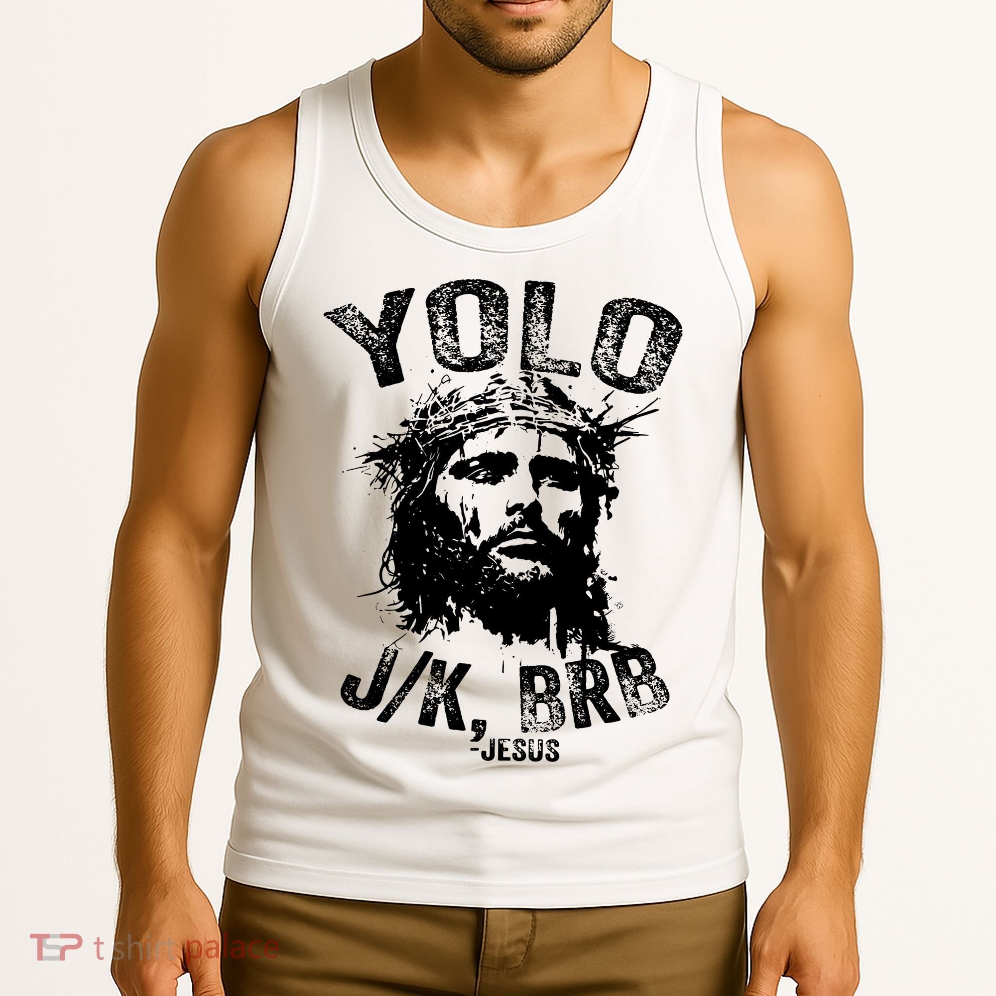 Yolo Jk Brb Jesus Funny Resurrection Christians Easter Day Tank Top