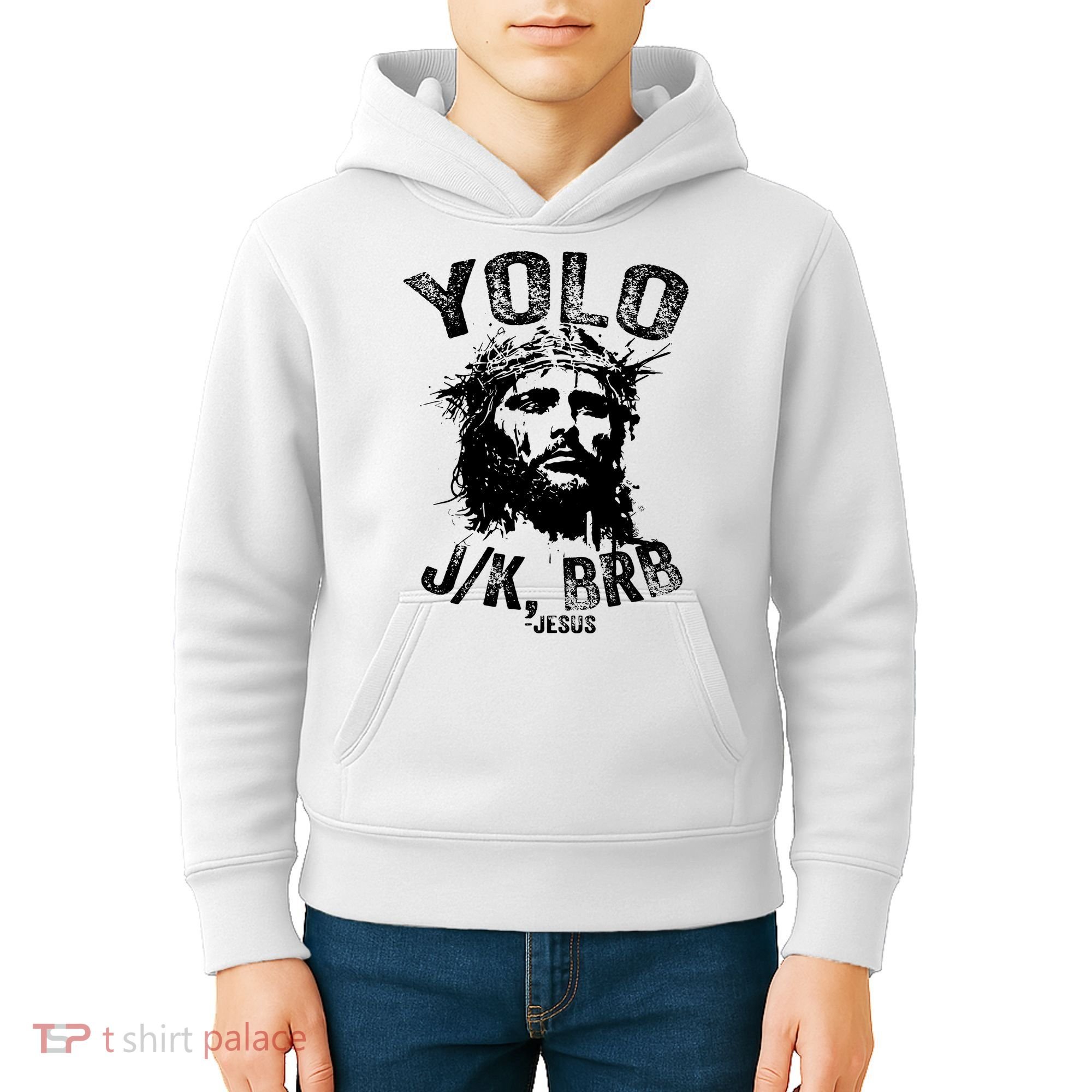 Yolo Jk Brb Jesus Funny Resurrection Christians Easter Day Kids Hoodie