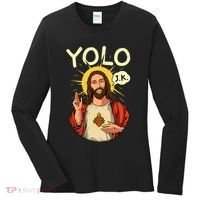 Yolo Jk Brb Jesus Funny Easter Day Ressurection Christians Women's Long Sleeve Shirt thumb 0