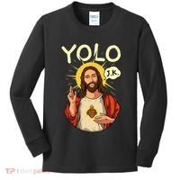 Yolo Jk Brb Jesus Funny Easter Day Ressurection Christians Kids Long Sleeve Shirt thumb 0