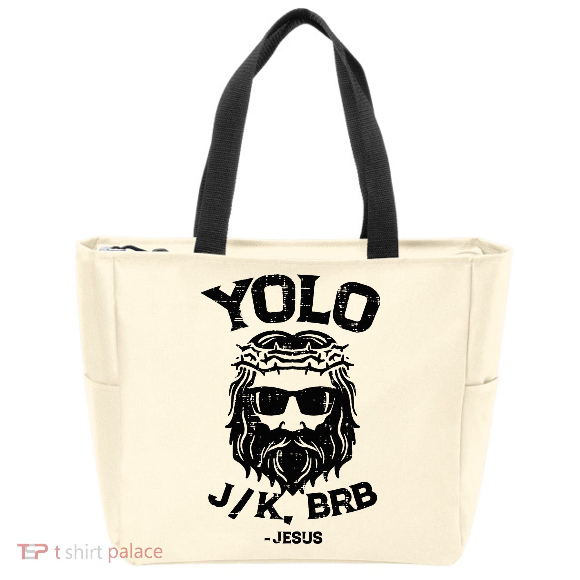 Yolo Jk Brb Jesus Funny Easter Day Ressurection Christians Tote Bag