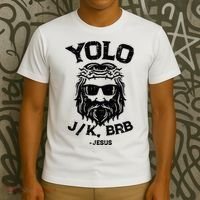 Yolo Jk Brb Jesus Funny Easter Day Ressurection Christians T-Shirt thumb 3