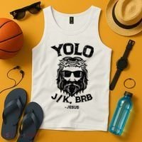 Yolo Jk Brb Jesus Funny Easter Day Ressurection Christians Tank Top thumb 4