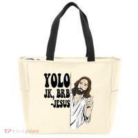 Yolo Jk Brb Jesus Funny Resurrection Christians Easter Day Tote Bag thumb 0