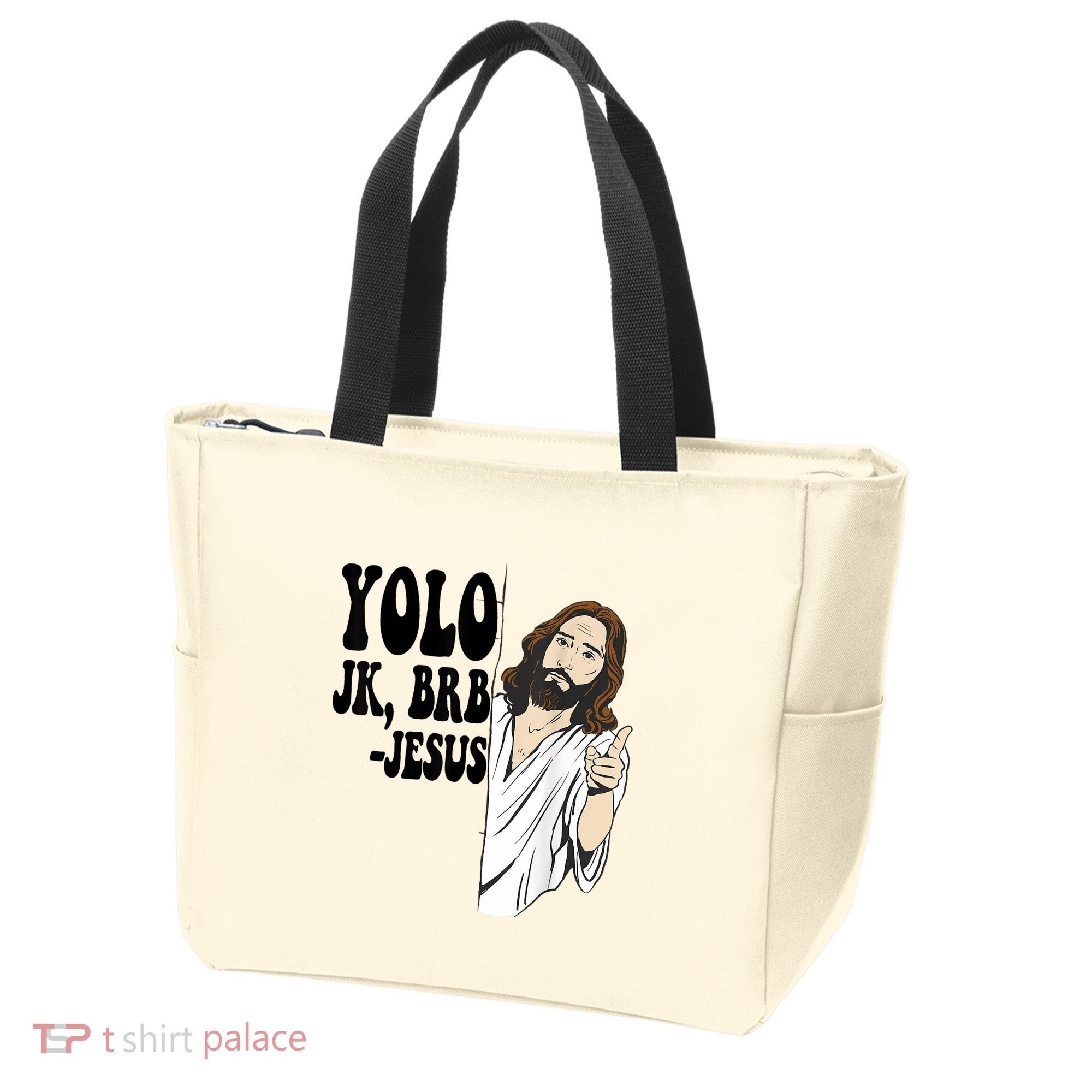 Yolo Jk Brb Jesus Funny Resurrection Christians Easter Day Tote Bag