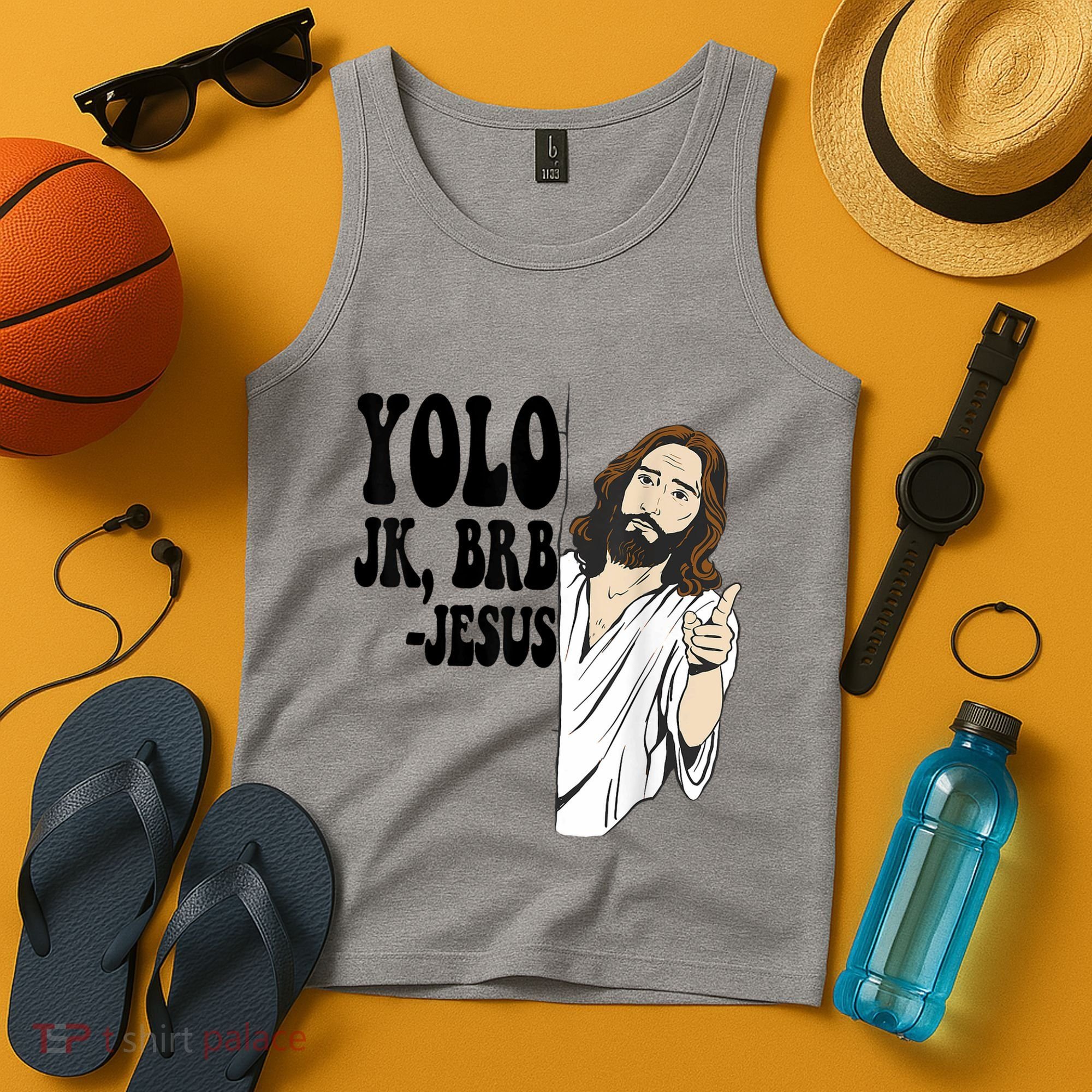 Yolo Jk Brb Jesus Funny Resurrection Christians Easter Day Tank Top
