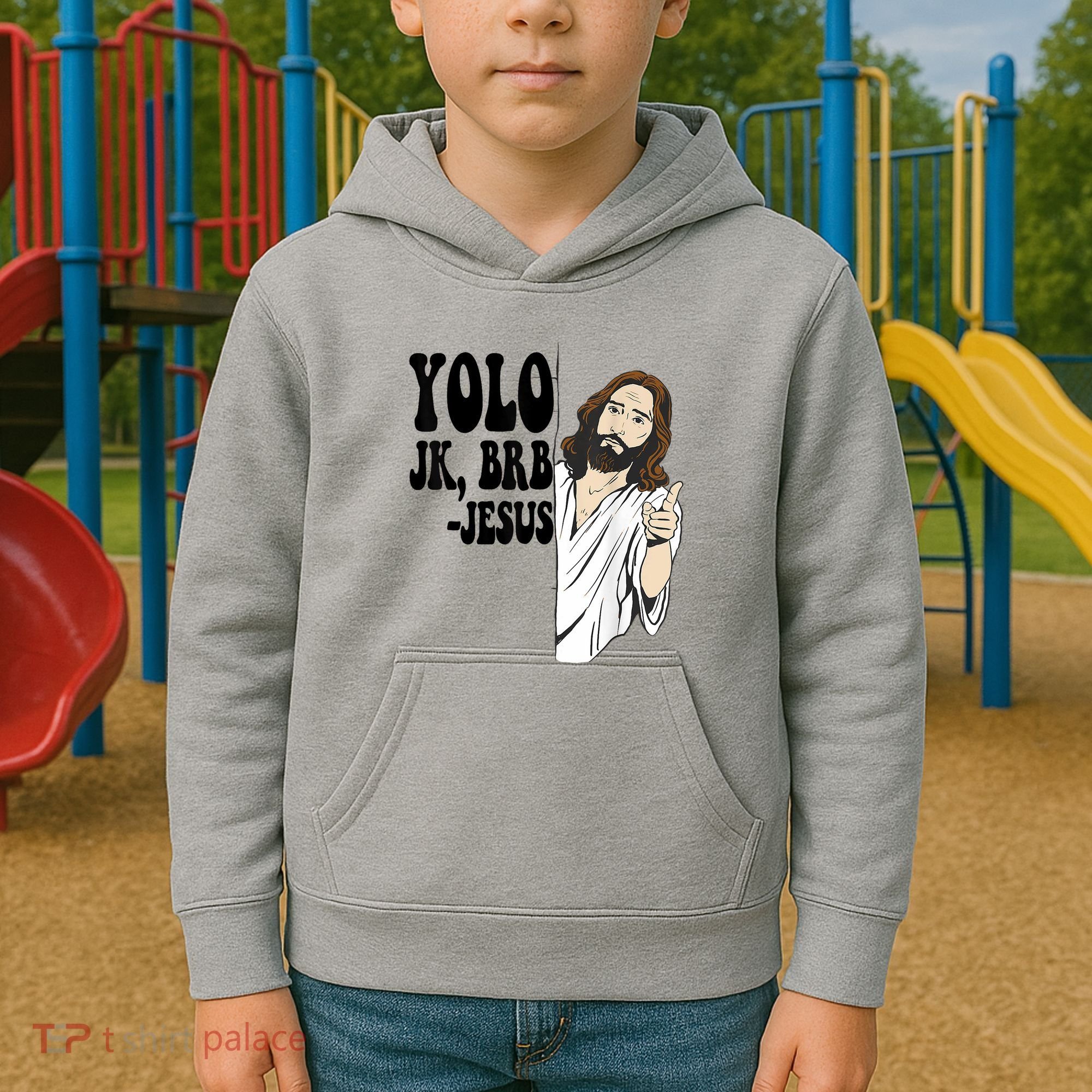 Yolo Jk Brb Jesus Funny Resurrection Christians Easter Day Kids Hoodie