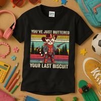YouVe Just Buttered Your Last Biscuit Western Cowboy Cat Kids T-Shirt thumb 3