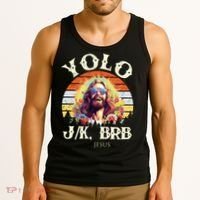 YOLO JK BRB – Funny Jesus Easter Meme Christian Tank Top thumb 3