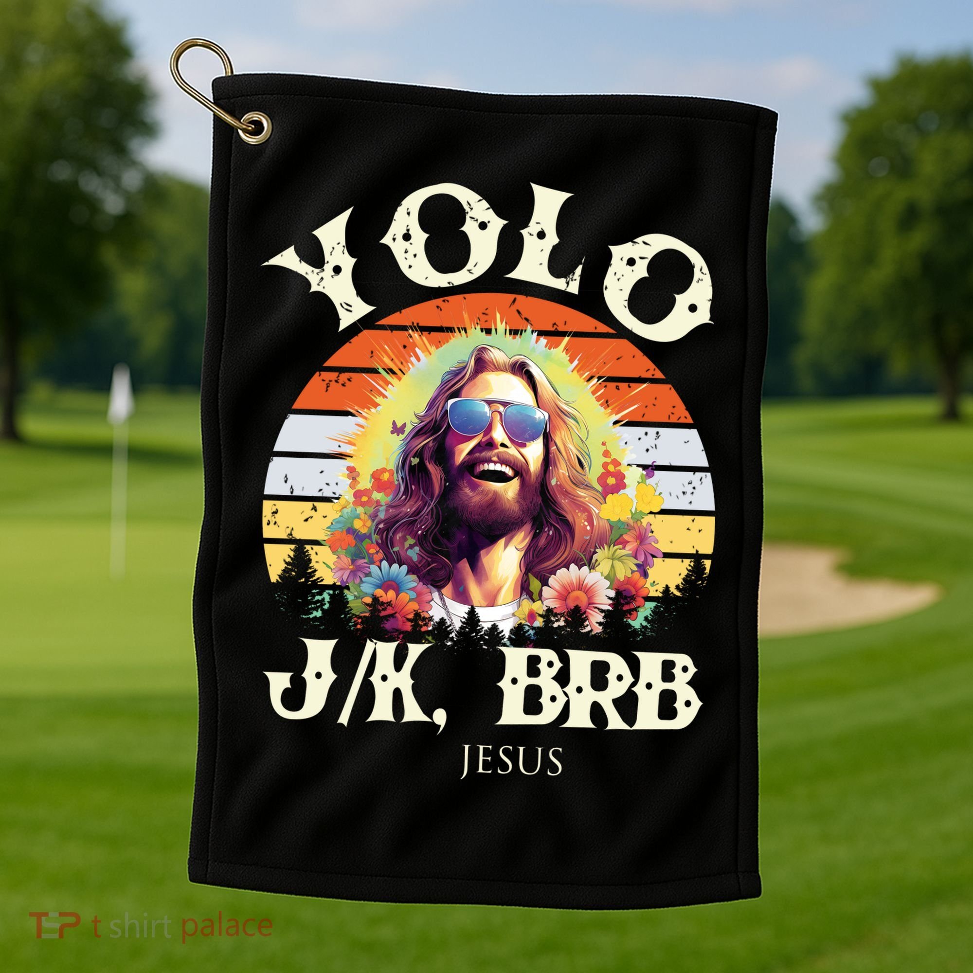 YOLO JK BRB – Funny Jesus Easter Meme Christian Golf Towel