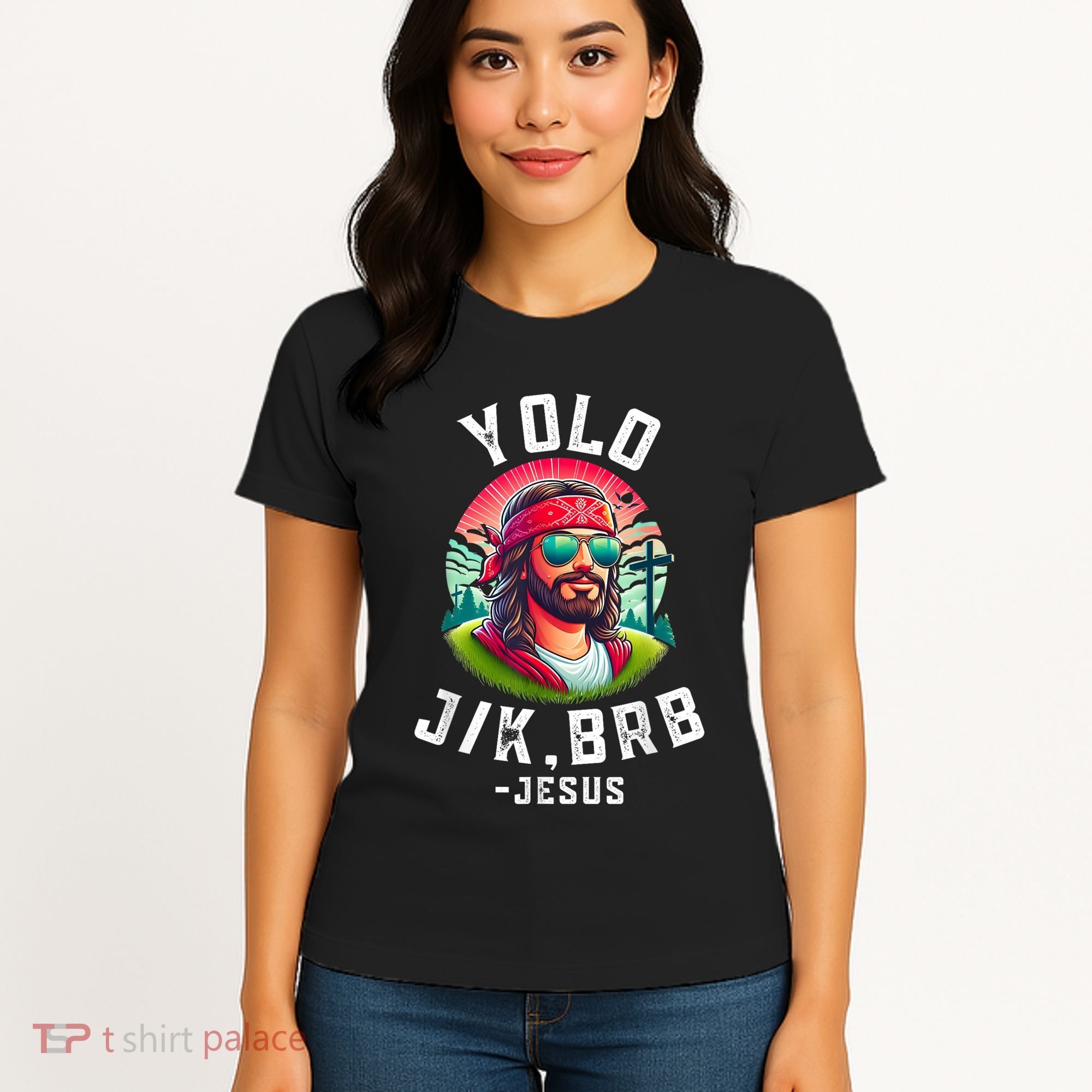 Yolo Jk Brb Jesus Funny Easter Resurrection Christians Women's T-Shirt