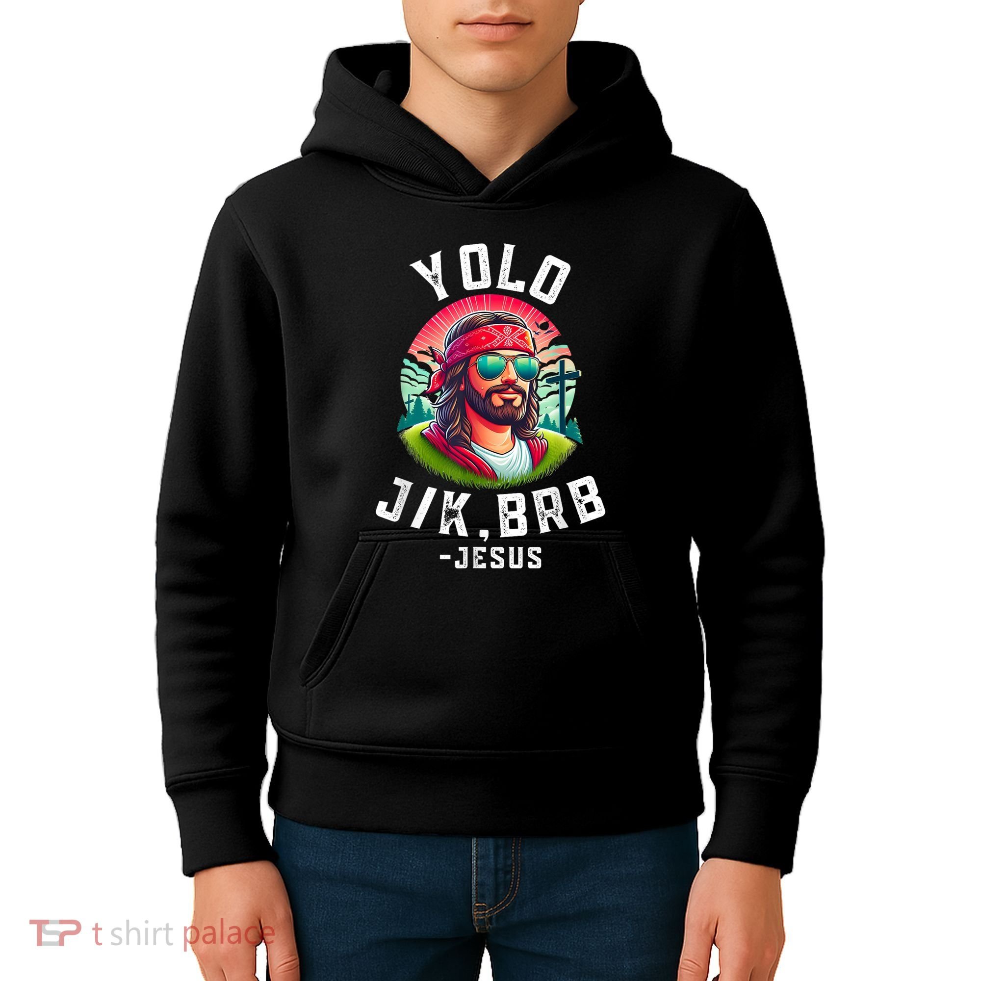 Yolo Jk Brb Jesus Funny Easter Resurrection Christians Kids Hoodie