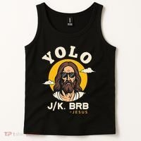 Yolo Jk Brb Jesus Funny Easter Christian Faith Tank Top thumb 2