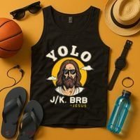 Yolo Jk Brb Jesus Funny Easter Christian Faith Tank Top thumb 4