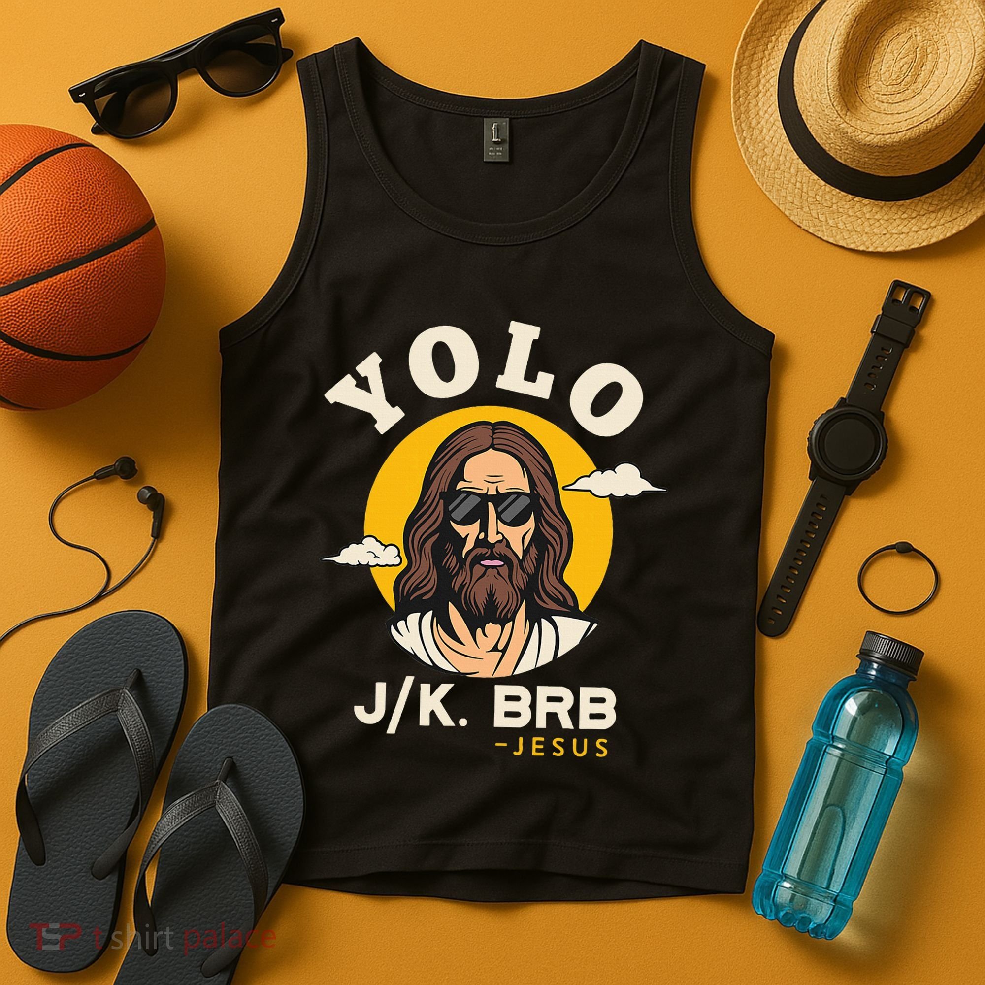 Yolo Jk Brb Jesus Funny Easter Christian Faith Tank Top