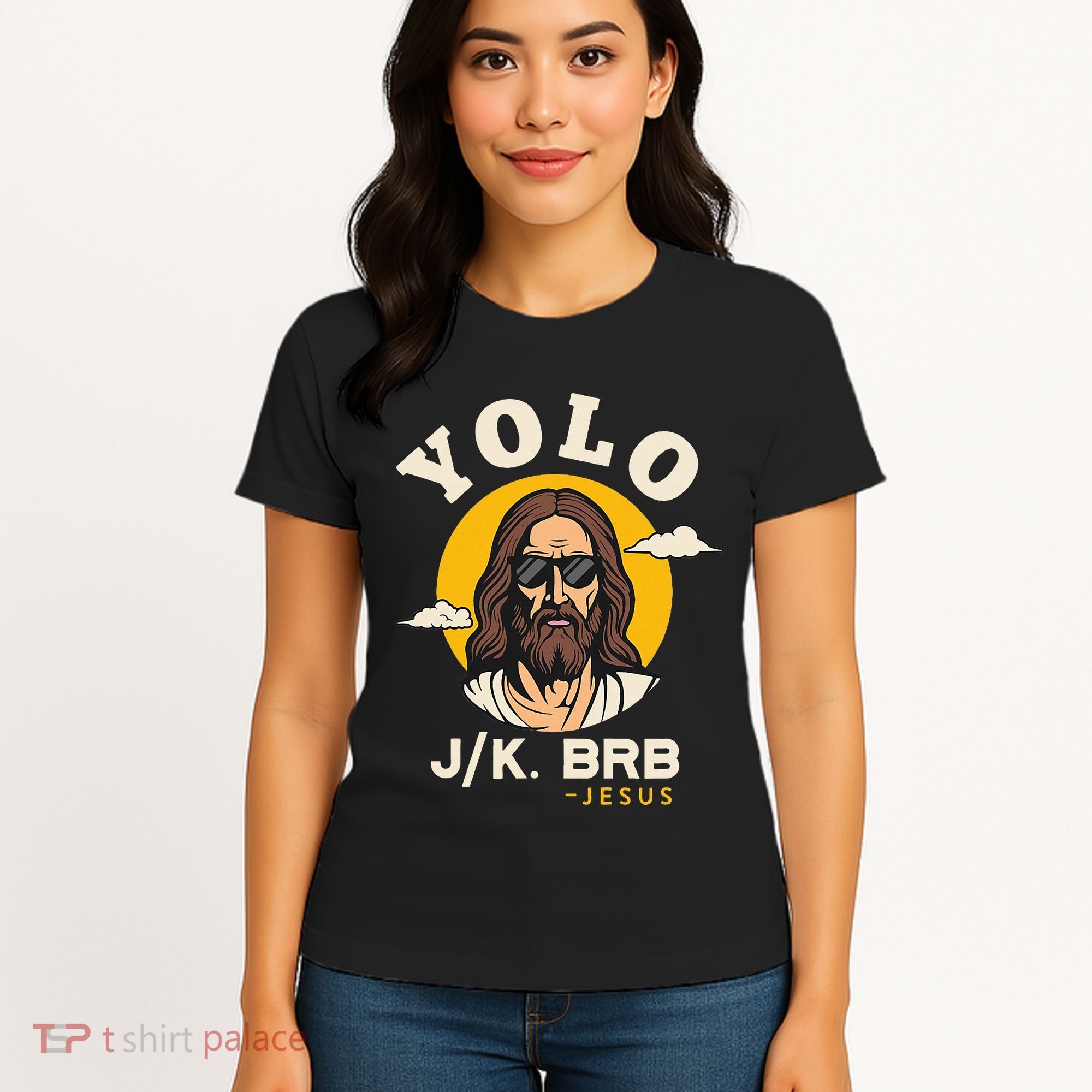 Yolo Jk Brb Jesus Funny Easter Christian Faith Women's T-Shirt