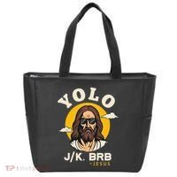 Yolo Jk Brb Jesus Funny Easter Christian Faith Tote Bag thumb 0