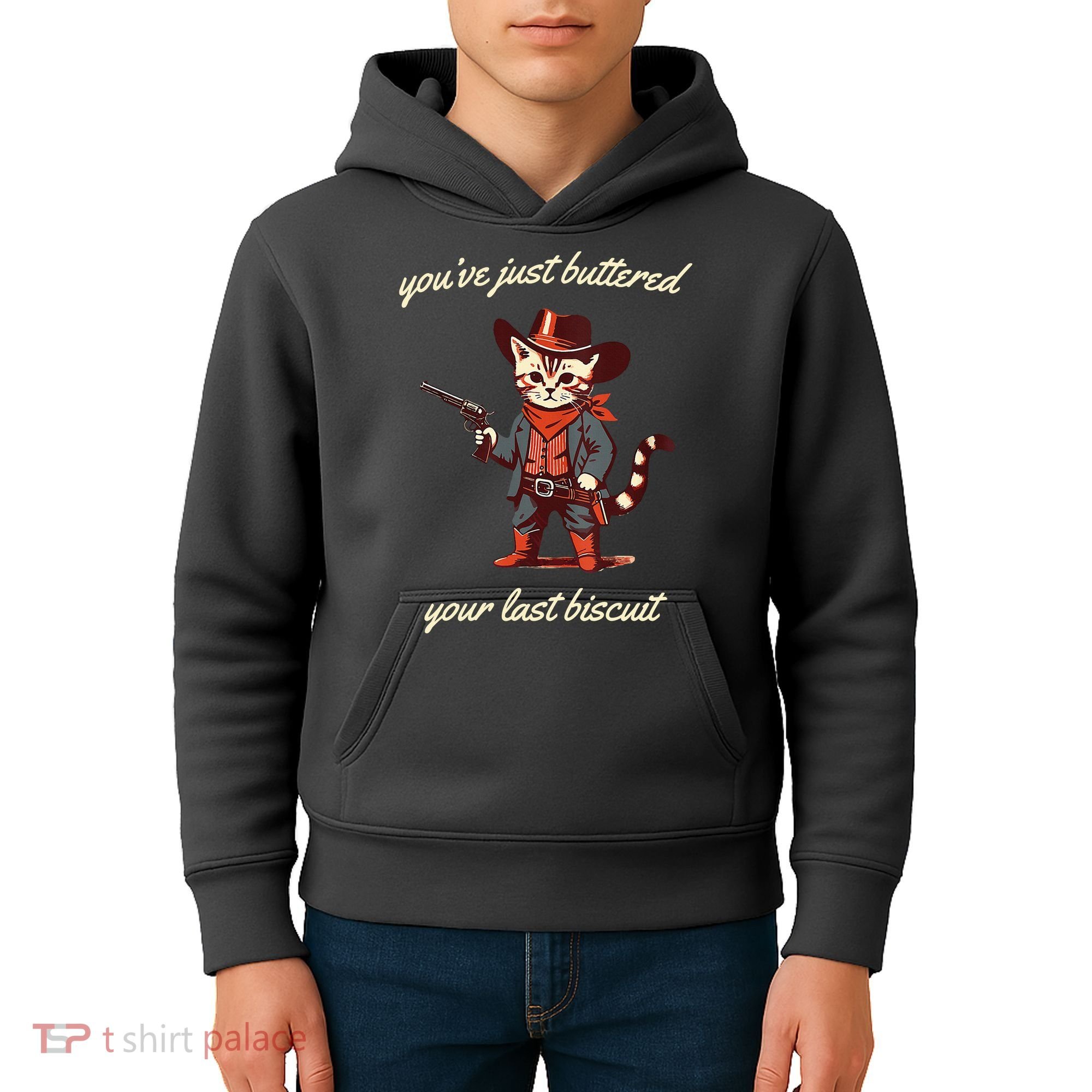 Youve Just Buttered Your Last Biscuit Western Cat Cowboy Kids Hoodie