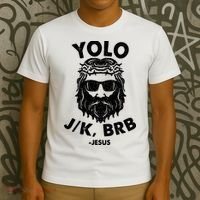 Yolo JK BRB Jesus Resurrection Funny Christian T-Shirt thumb 3