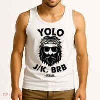 Yolo JK BRB Jesus Resurrection Funny Christian Tank Top thumb 3