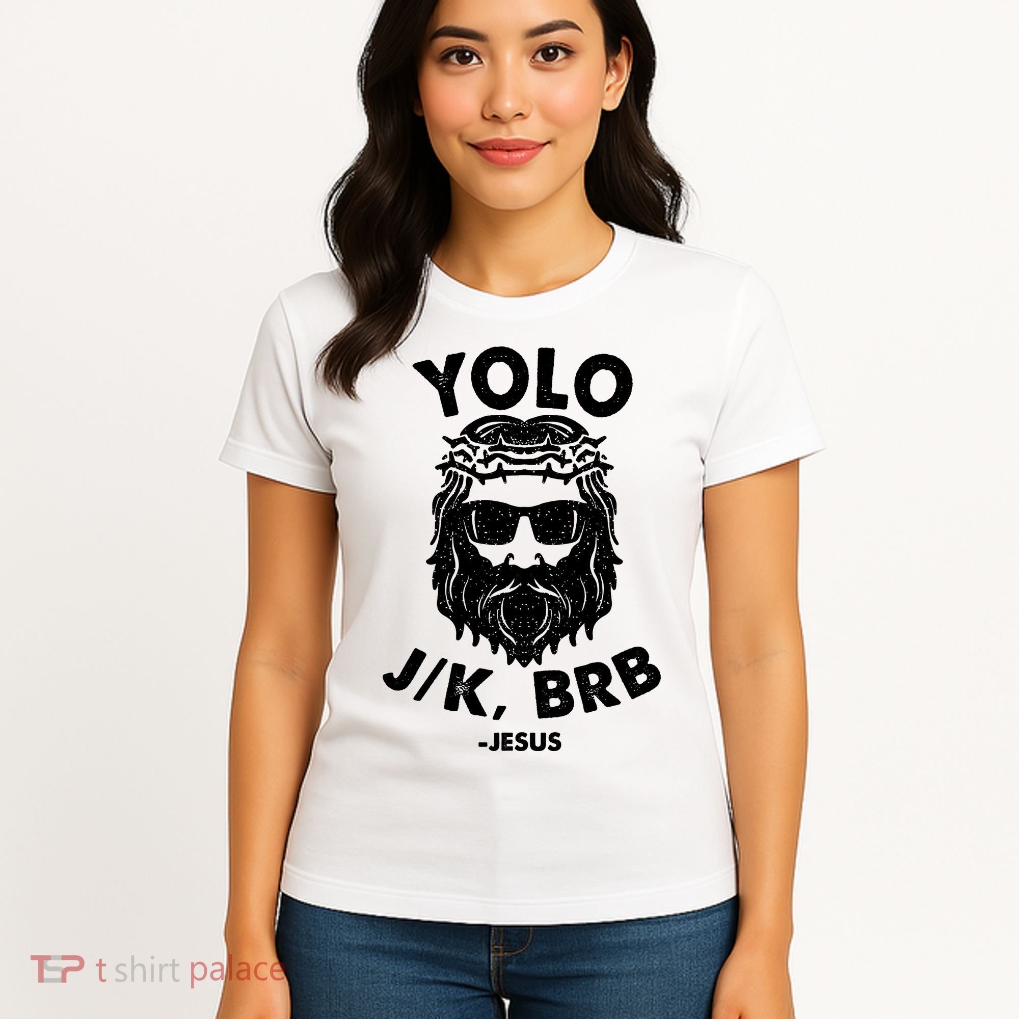 Yolo JK BRB Jesus Resurrection Funny Christian Women's T-Shirt