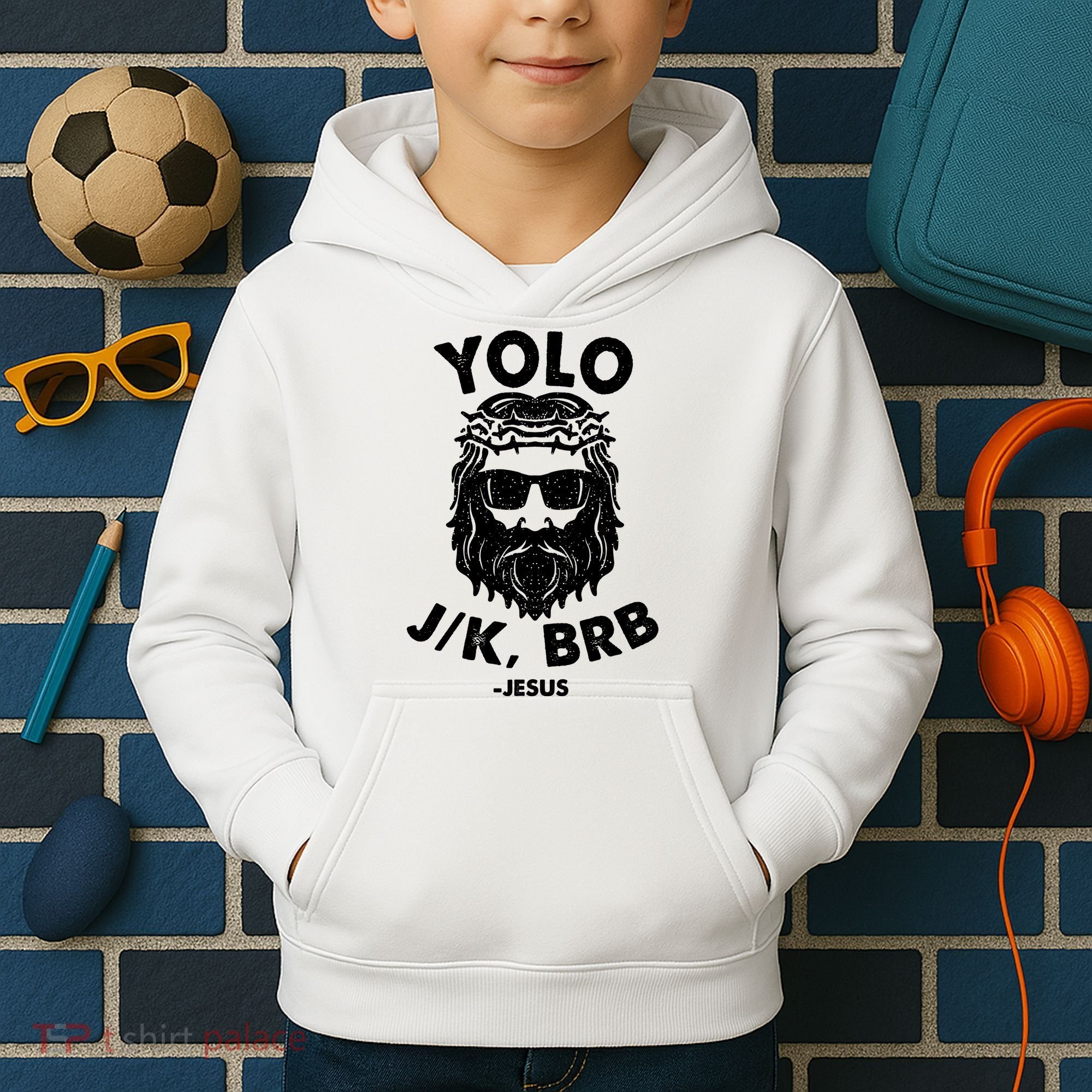 Yolo JK BRB Jesus Resurrection Funny Christian Kids Hoodie