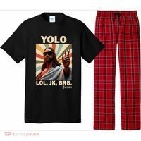 Yolo Jk Brb Jesus Christian Guess Whos Back Pajama Set thumb 0