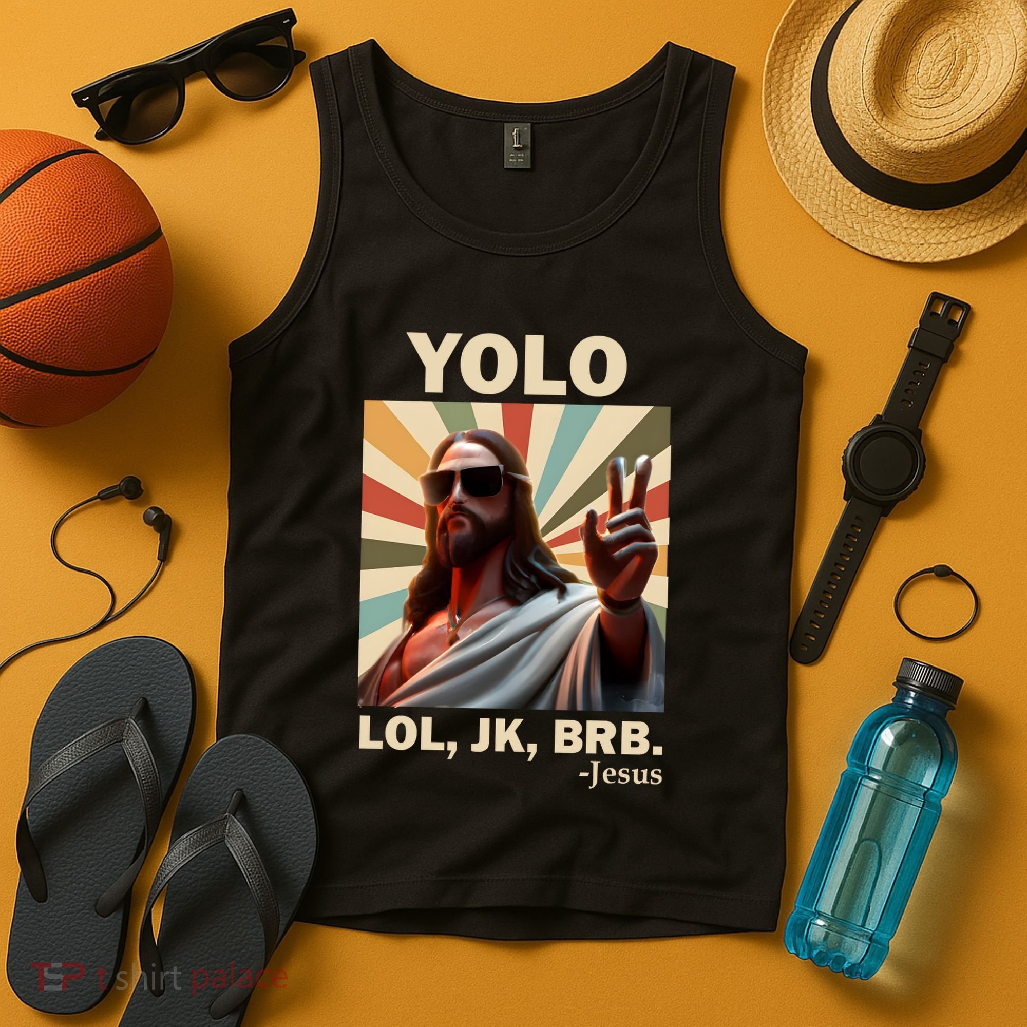 Yolo Jk Brb Jesus Christian Guess Whos Back Tank Top