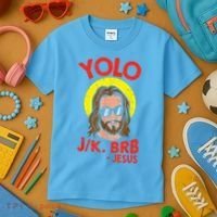 YOLO JK BRB Jesus Easter Day Ressurection Christians Kids T-Shirt thumb 3