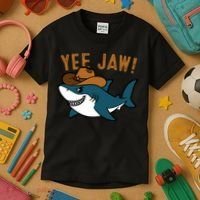 Yee Jaw Cowboy Old Western Shark Kids T-Shirt thumb 3